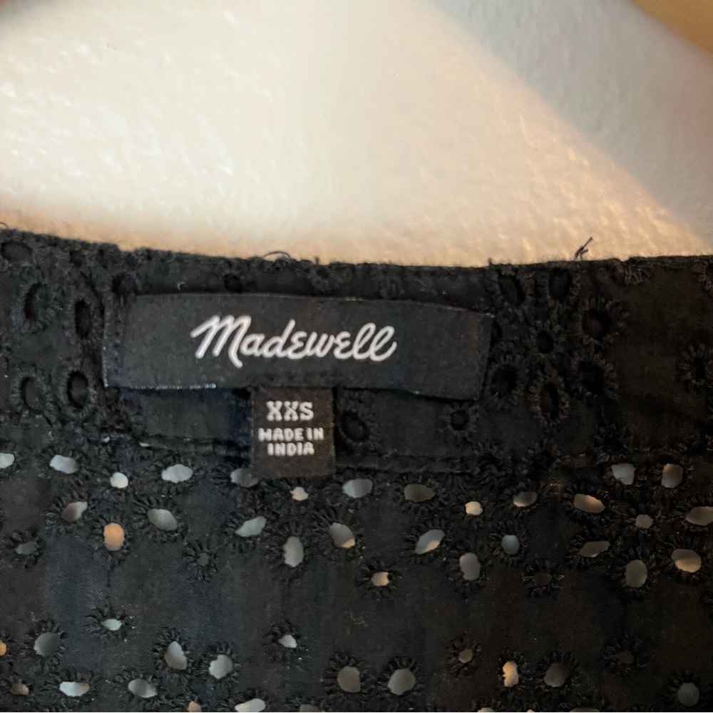 Madewell Eyelet Village Ruffle Sleeve Shirt Top Blouse Black - Picture 5 of 6